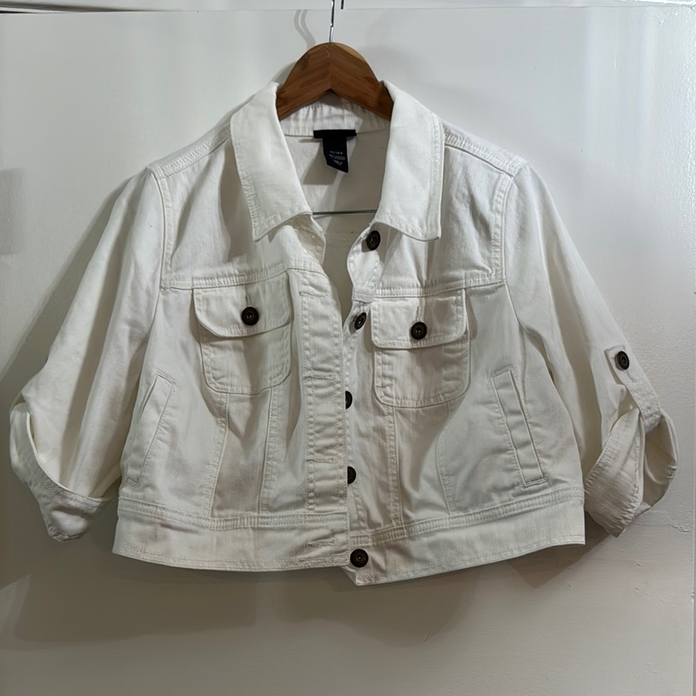 Women's White elbow sleeve Denim Jacket Lane Bryant 14/16